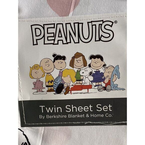 3 Pc Peanuts Snoopy Pink Hearts Valentines Day TWIN Size Sheet Set Soft NEW - Picture 2 of 12